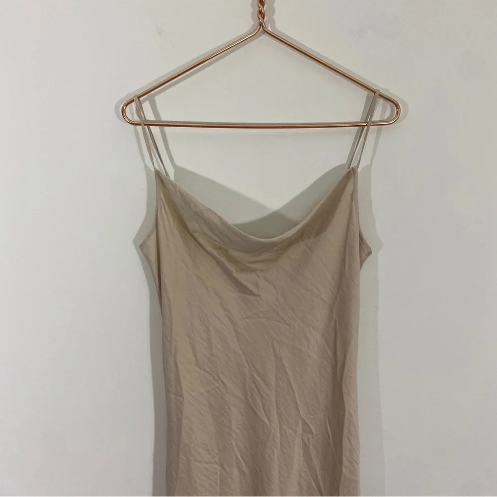 Loft NWT Small Champagne Beige Satin Silky Slip Midi Dress Draped Neck‎ - Picture 4 of 14